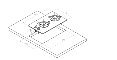 Vstavaná plynová varná doska 2 horáky - horáky za sebou</p>