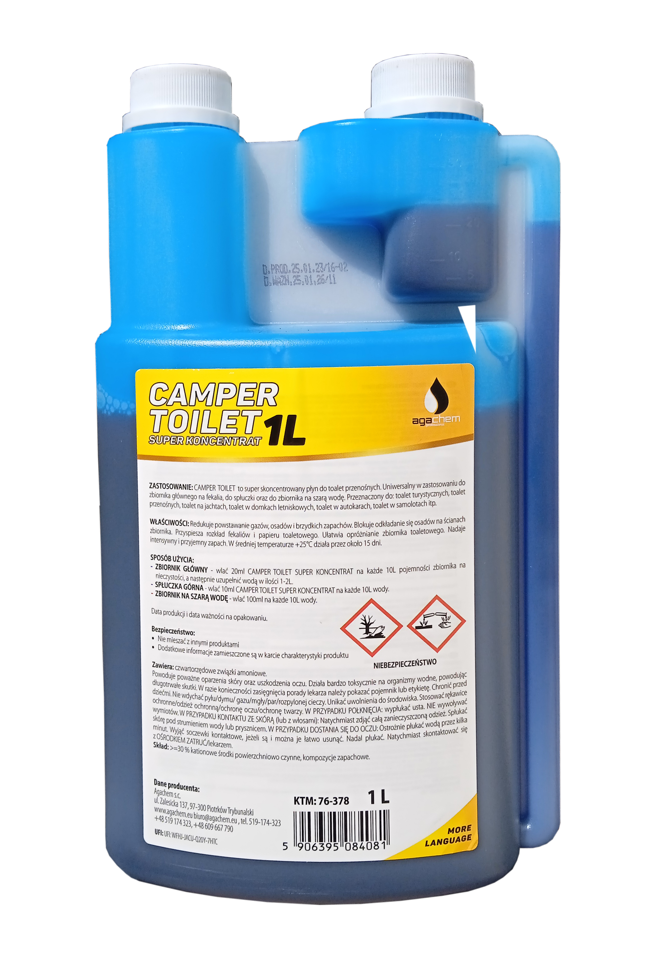 Agachem - Camper Toilet 3v1 1L s praktickým dávkovačom- Novinka!!!