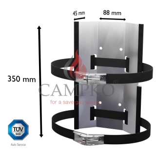 Držiak plynových fliaš CAMPKO a Alugas na plynové fľaše Ø 300 mm vr. 2x napínací pás + 2x napínač (nehrdzavejúca oceľ)